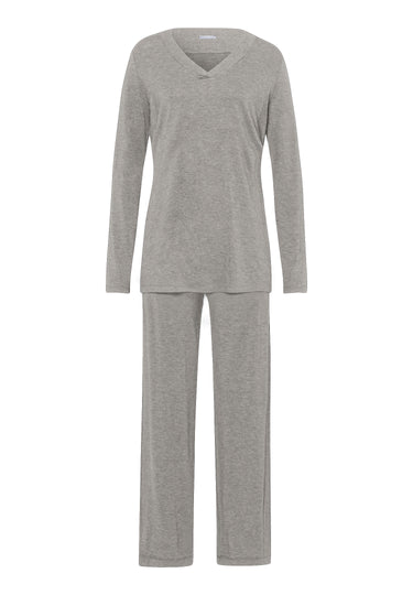 Champagne Flat Trim V-Neck Pajama Set | Grey Melange 76704-958